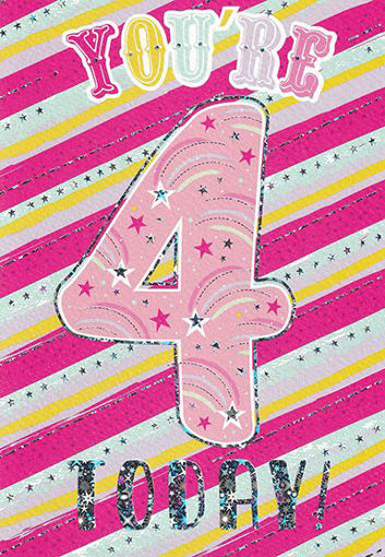 Birthday Card  - Age 4 Pink