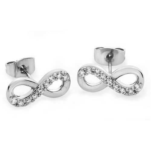 Stone Set Infinity Stud Earrings - Silver