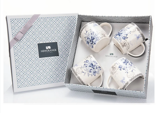 Rose Blue China Mug Set/4