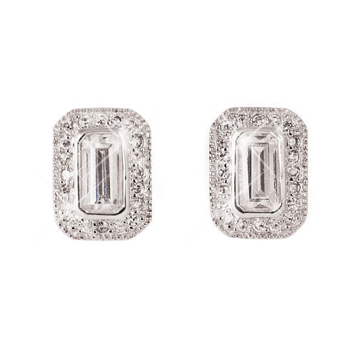 Silver Earrings White Stone