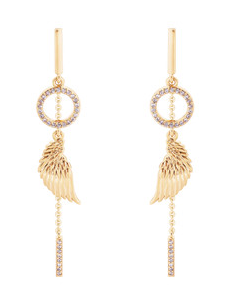Angel Wings Mini Earrings Crystal Circle - Gold