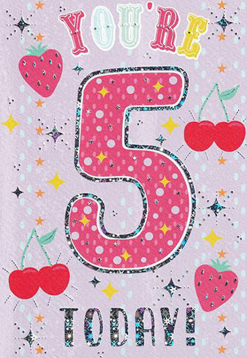 Birthday Card - Age 5 Pink/Purple
