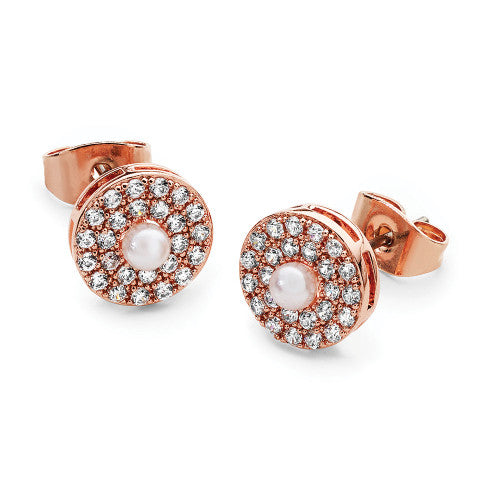 Rose Gold Circle Pearl Earrings