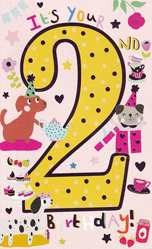 Birthday Card - Age 2 Puppies Pink