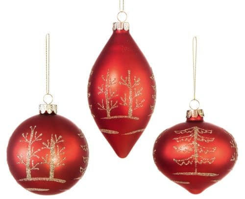 Red/Gold Glass Ornament 80mm