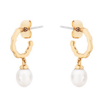Natural Pearl Hoop Earrings Gold