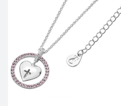 Heart in Pink CZ Halo Necklace
