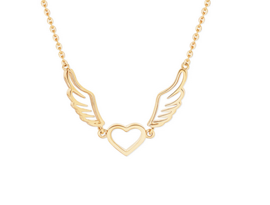 Angel Wings Heart Pendant - Gold