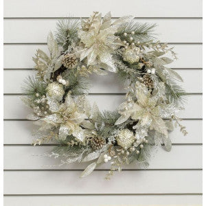 Glitter Leaf/Pine Wreath Champagne 60cm
