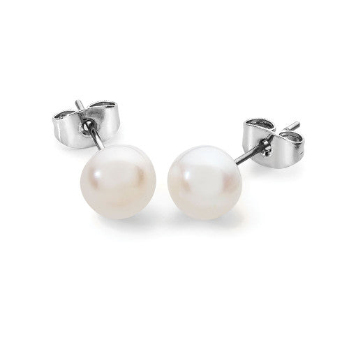 Silver Medium Pearl Studs