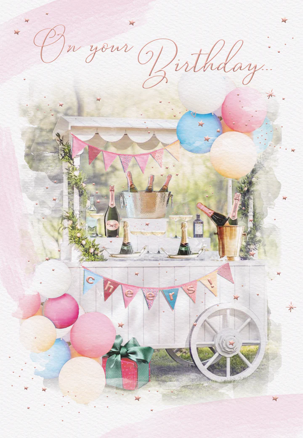 Birthday Card - Champagne Cart