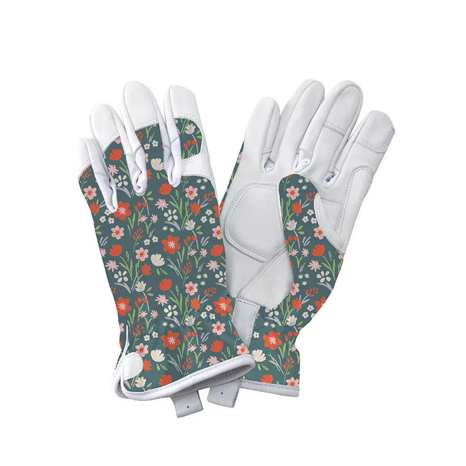 Leather Gloves Meadow Flowers S