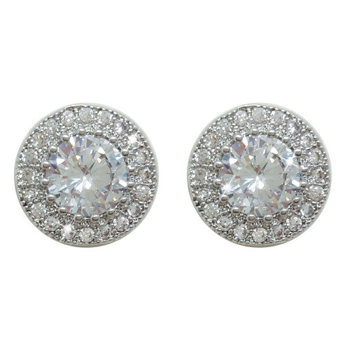Silver Round Pave Set Earrings