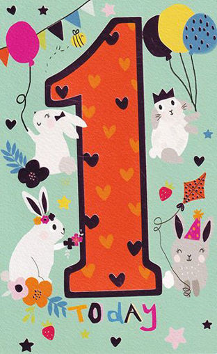 Birthday Card - Age 1 Rabbits