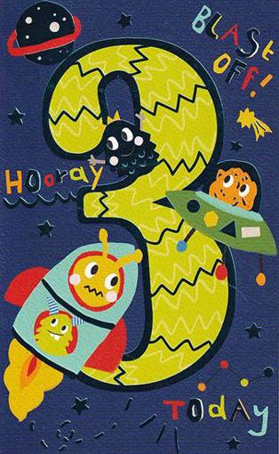 Birthday Card - Age 3 Blue/Green