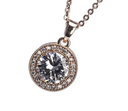 Rose Gold White Stone & Diamante Pendant Necklace