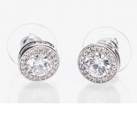 Silver White Stone Earrings