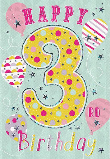 Birthday Card - Age 3 Pink/Yellow