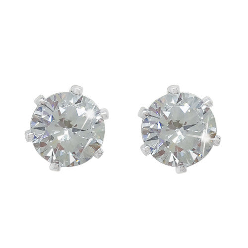 Silver Stud Earrings Clear Stone 6mm