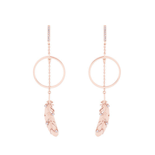 Feather & Circle Long Earrings