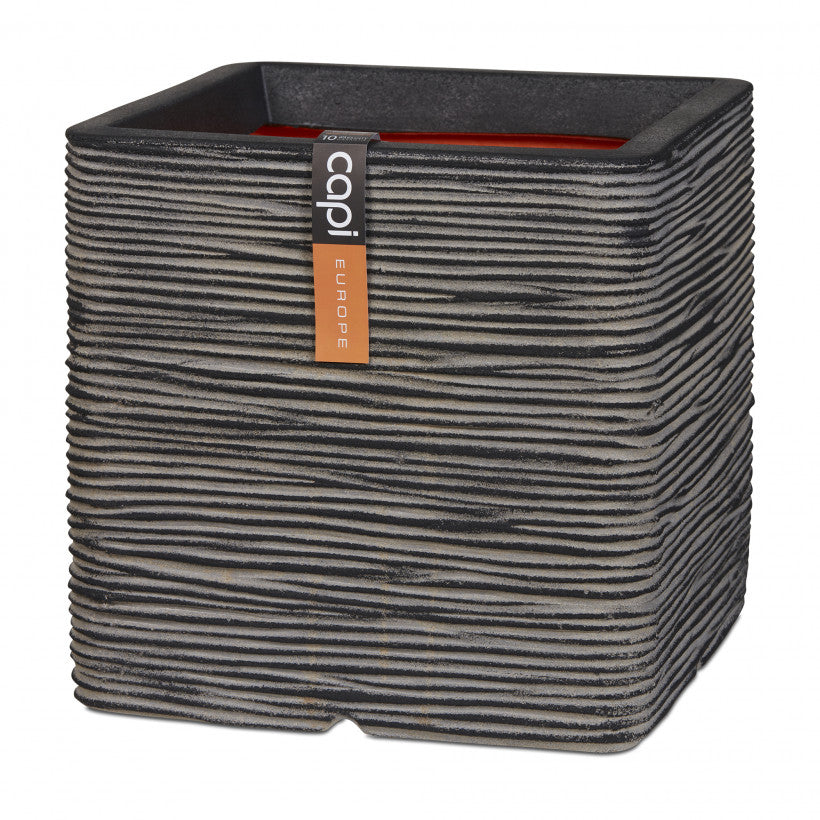 Nature Square Rib Planter (Charcoal) - 40cm