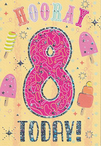 Birthday Card - Age 8 Pink/Yellow