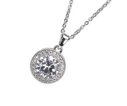 Silver White Stone & Diamante Pendant Necklace