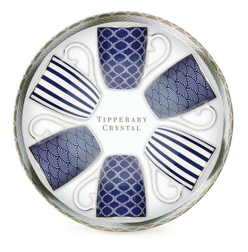 S/6 Mugs Blue Stripe