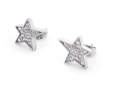 CZ Inset Star Earrings Silver
