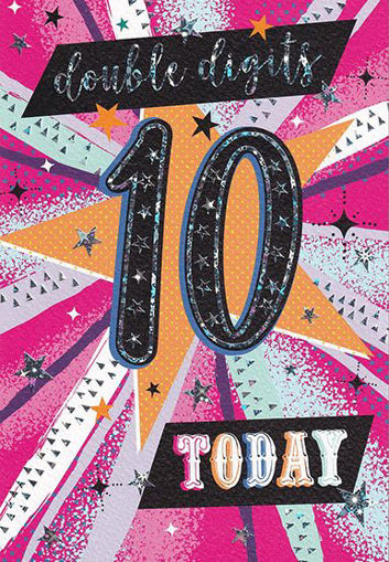 Birthday Card - Age 10 Pink/Black