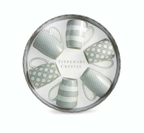 S/6 Mugs Spots & Stripes grey