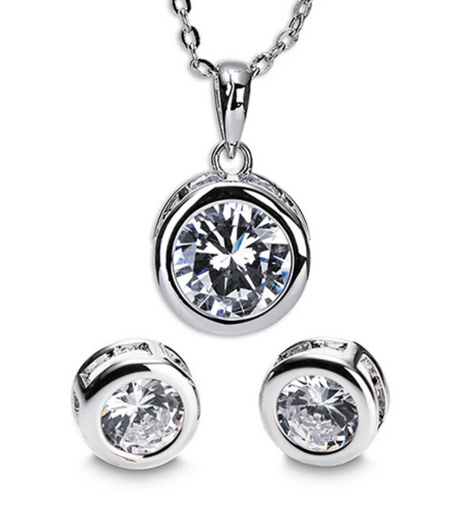 Silver White Stone Necklace & Earring Set