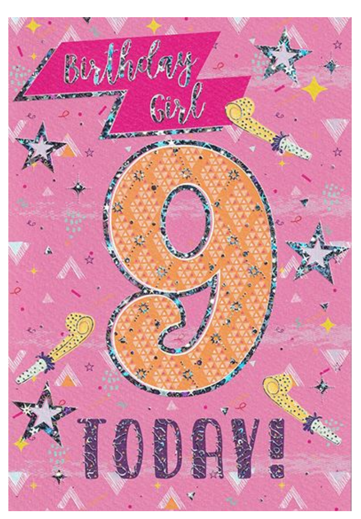 Birthday Card - Age 9 Pink
