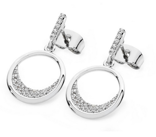 White Floating Moon Earrings Silver