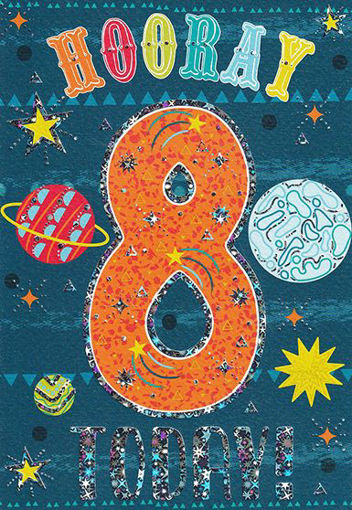 Birthday Card - Age 8 Planets Blue