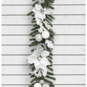 Poinsettia/Ball Garland - White 6Ft