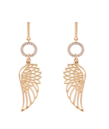 Angel Wings Bar & Crystal Earrings - Gold