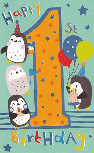 Birthday Card - Age 1 Penguins