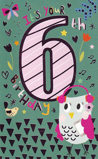 Birthday Card - Age 6 Pink Owl