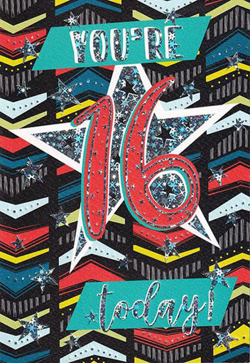 Birthday Card - Age 16 Black/Red