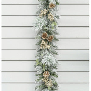 Flock Pine/Cone Garland Gold 180cm