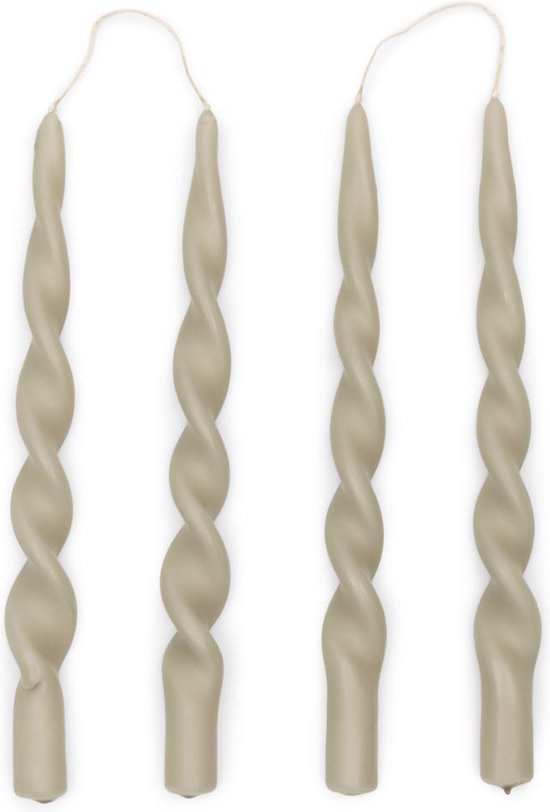 Twisted Dinner Candles light green 4pcs