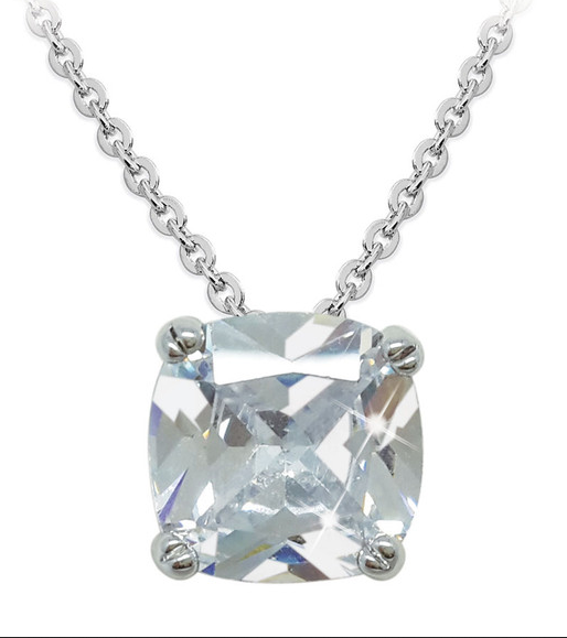 Silver Square Drop Pendant Clear Stone