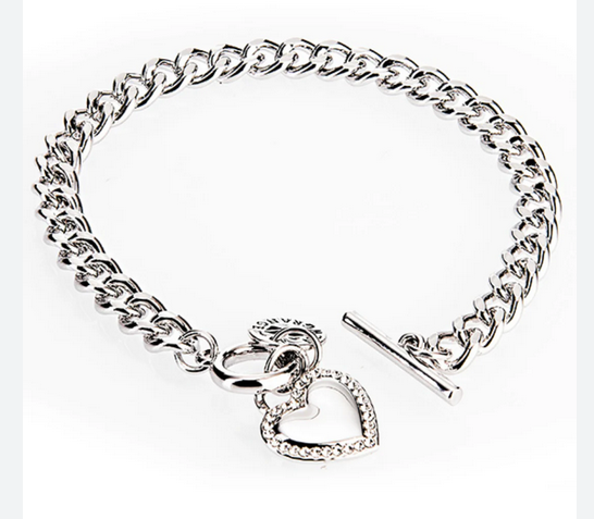 Silver Diamante Heart Toggle Bracelet