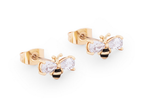 Bee CZ Wings Gold Stud Earrings