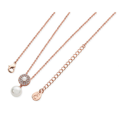 Pave Circle Drop Pearl Pendant Rose Gold