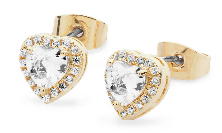 Diamante Heart Earrings - Gold