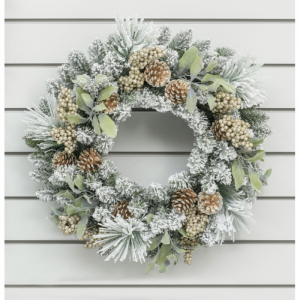 Flocked Pine/Cone Wreath Gold