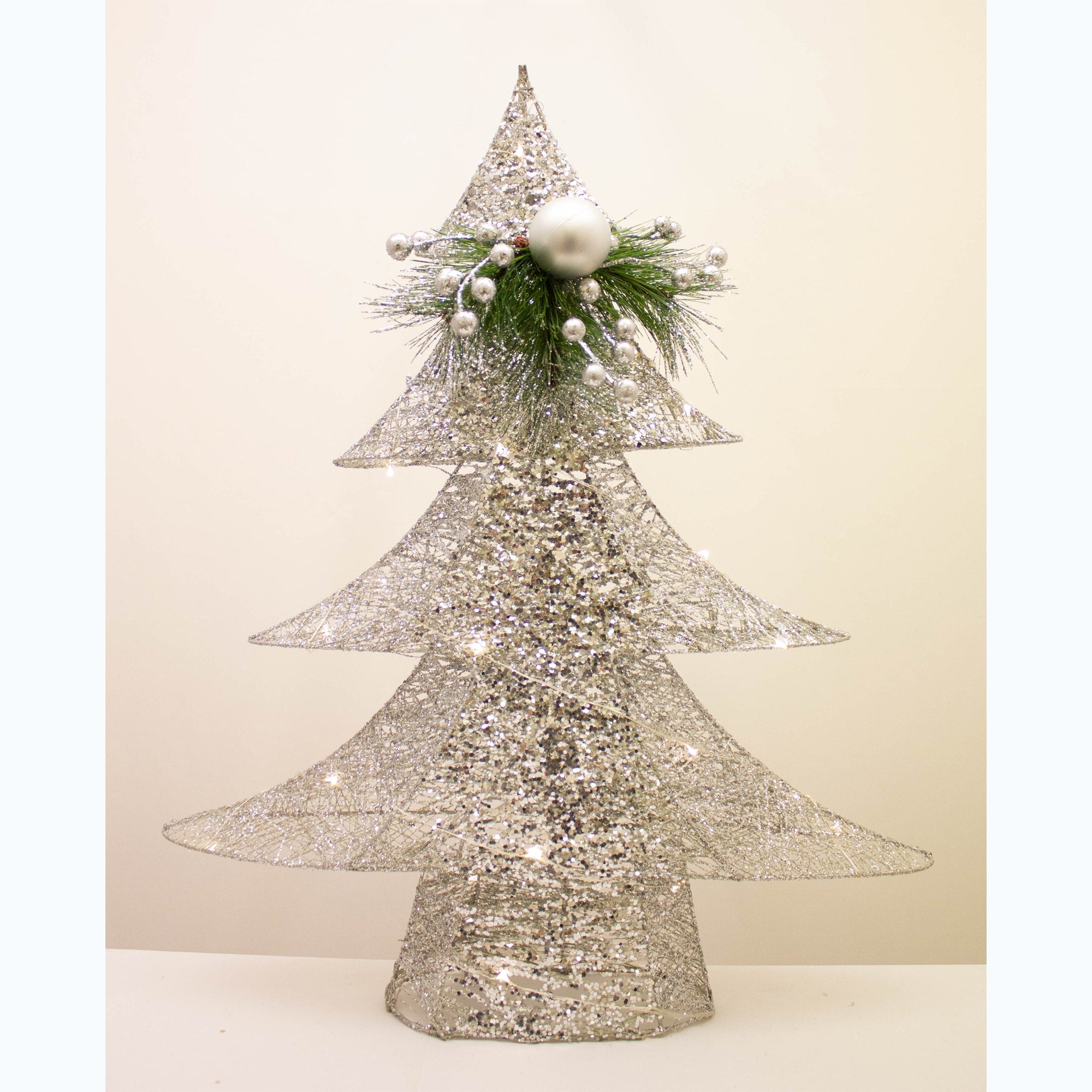 Silver Sparkle Tree 60cm w/Lights
