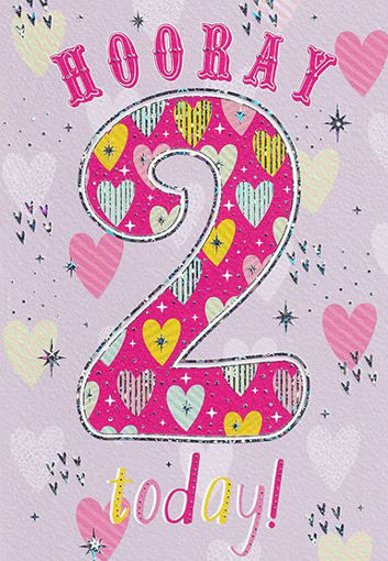 Birthday Card - Age 2 Pink Hooray